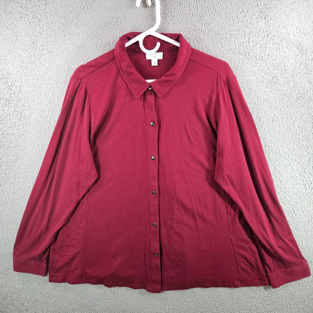 J. Jill Womens 2X Red Cotton Tencel Modal Knit Button‎ Down Shirt